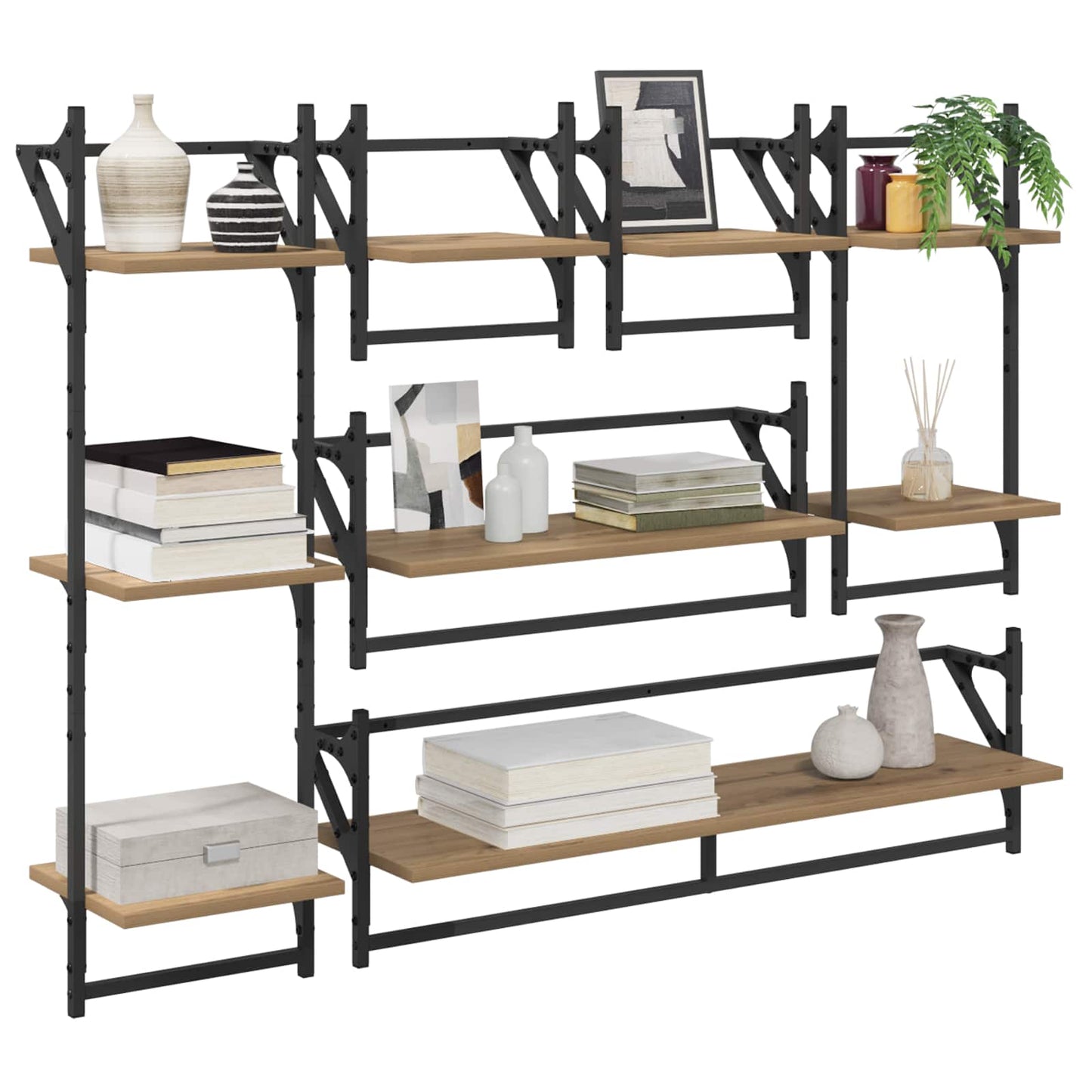 Wall Shelf Set Wall-Mounted 6 pcs Artisan Oak 100 x 25 x 30 cm