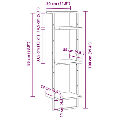 Wall Shelf Wall-Mounted Artisan Oak 30 x 25 x 100 cm