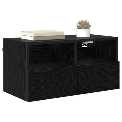 TV Wall Cabinet Black Oak 60 x 30 x 30 cm Engineered Wood