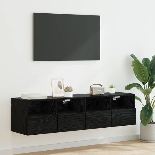 TV Wall Cabinets 2 pcs Black Oak Engineered Wood