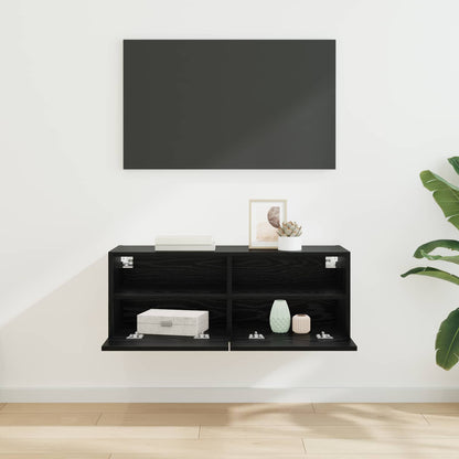 TV Wall Cabinet Black Oak 80 x 30 x 30 cm Engineered Wood