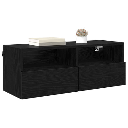 TV Wall Cabinet Black Oak 80 x 30 x 30 cm Engineered Wood
