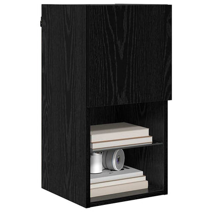 Wall-mounted TV Cabinet with LED Black Oak 30.5 x 30 x 60 cm