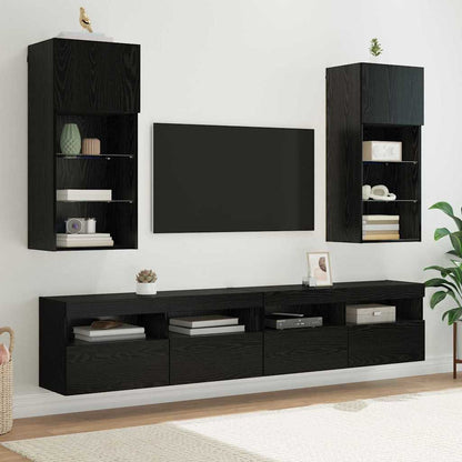 Wall-mounted TV Cabinet with LED Black Oak 40.5 x 30 x 90 cm
