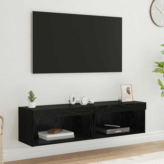 TV Cabinet Set 2 pcs Black Oak Engineered Wood