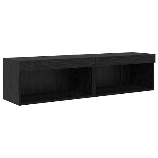 TV Cabinet Set 2 pcs Black Oak Engineered Wood