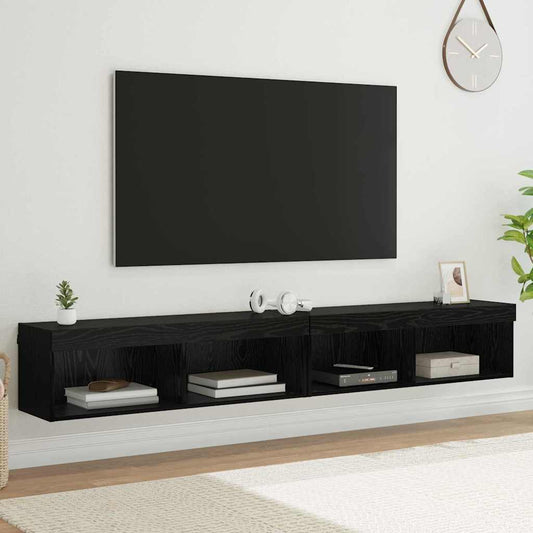 TV Cabinet Set 2 pcs Black Oak Engineered Wood