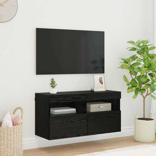 TV Wall Cabinet 80 x 30 x 40 cm Black Oak Engineered Wood