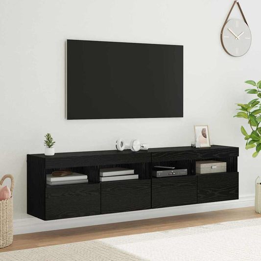 TV Wall Cabinets 2 pcs Black Oak Engineered Wood