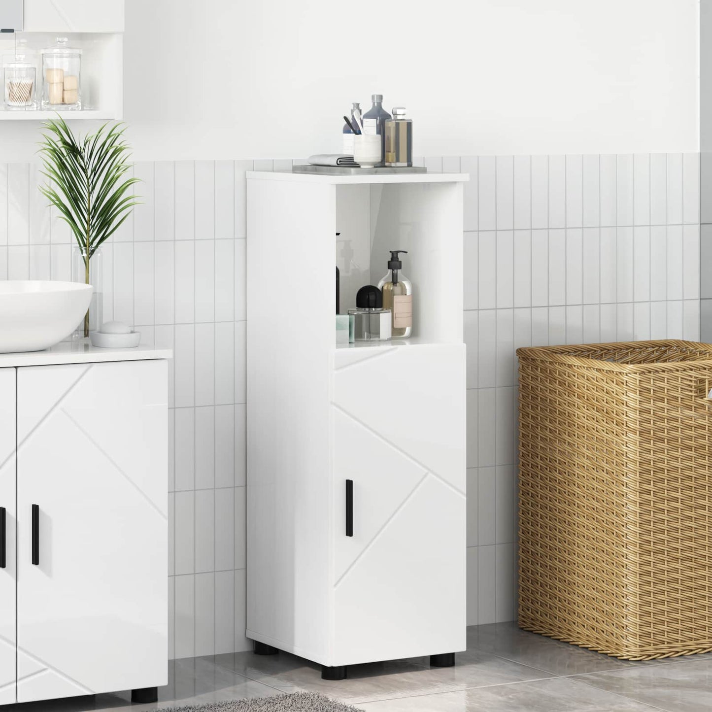 Bathroom Cabinet with Storage High Gloss White 30 x 35 x 95 cm