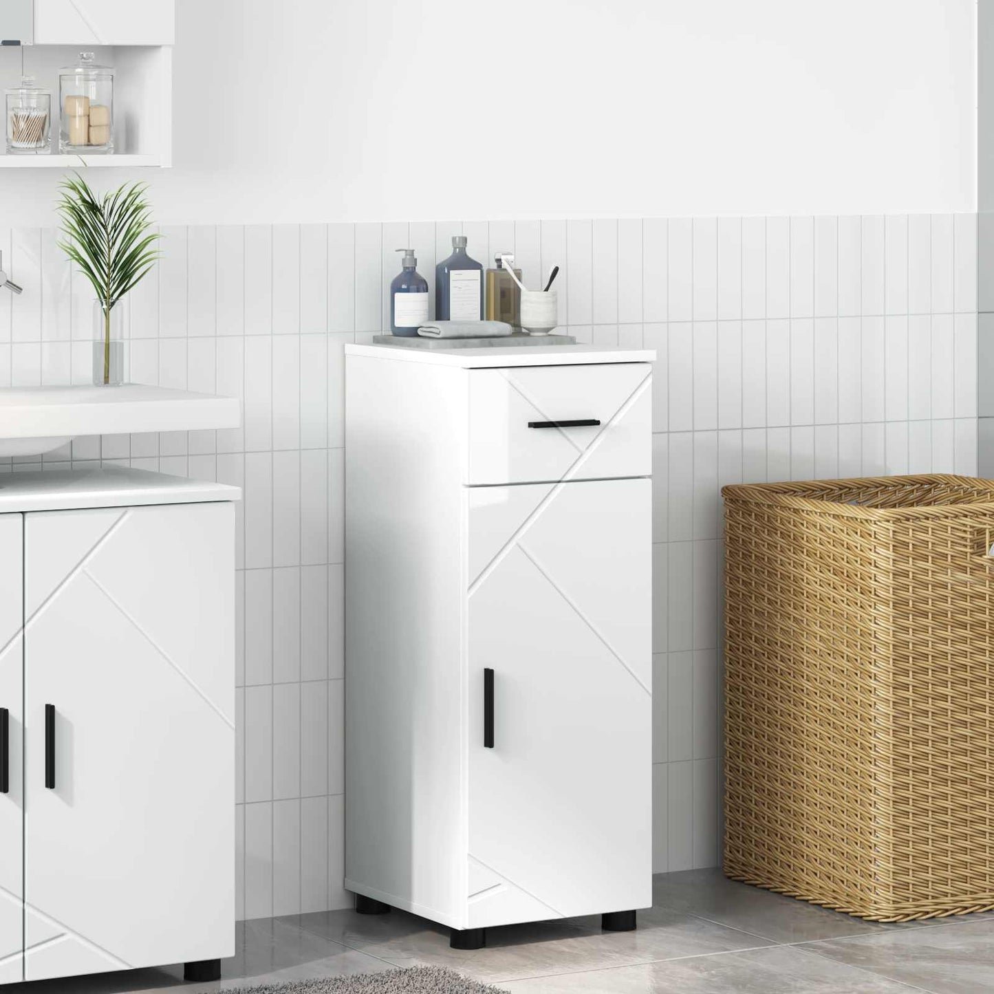 Bathroom Cabinet with Drawer High Gloss White 30 x 35 x 80 cm