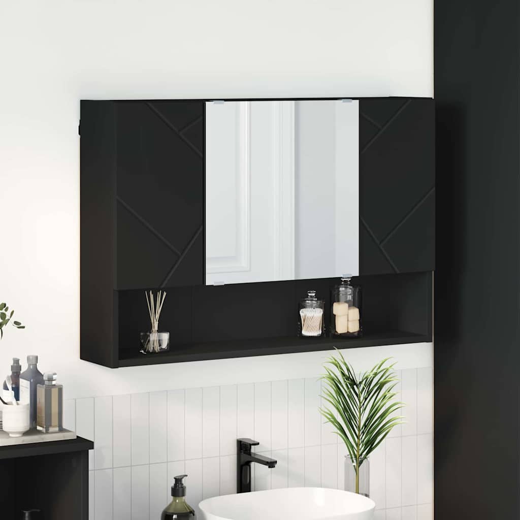 Mirror Cabinet with Door Black 80 x 17 x 55 cm Engineered Wood