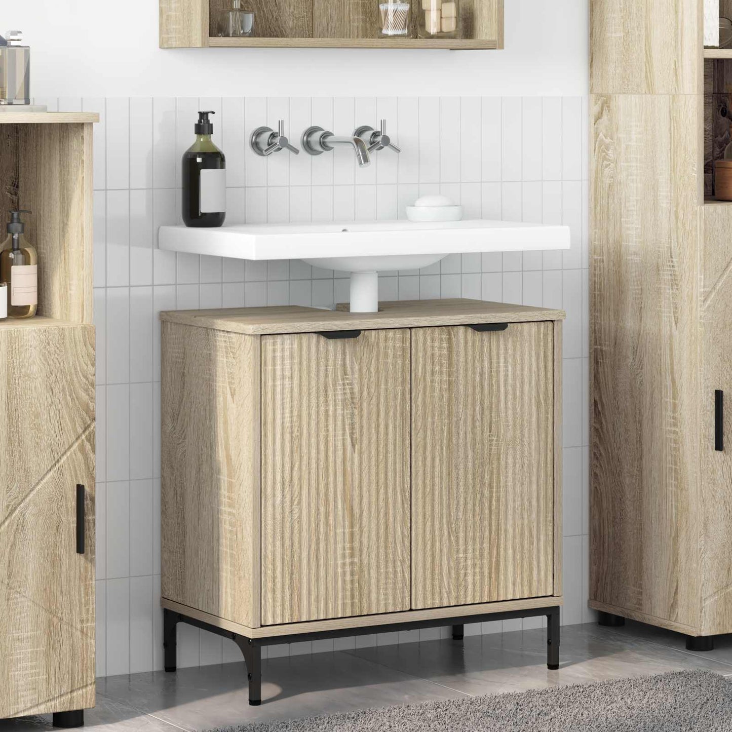 Bathroom Sink Cabinet with Door Sonoma Oak 60.5 x 33.5 x 61 cm