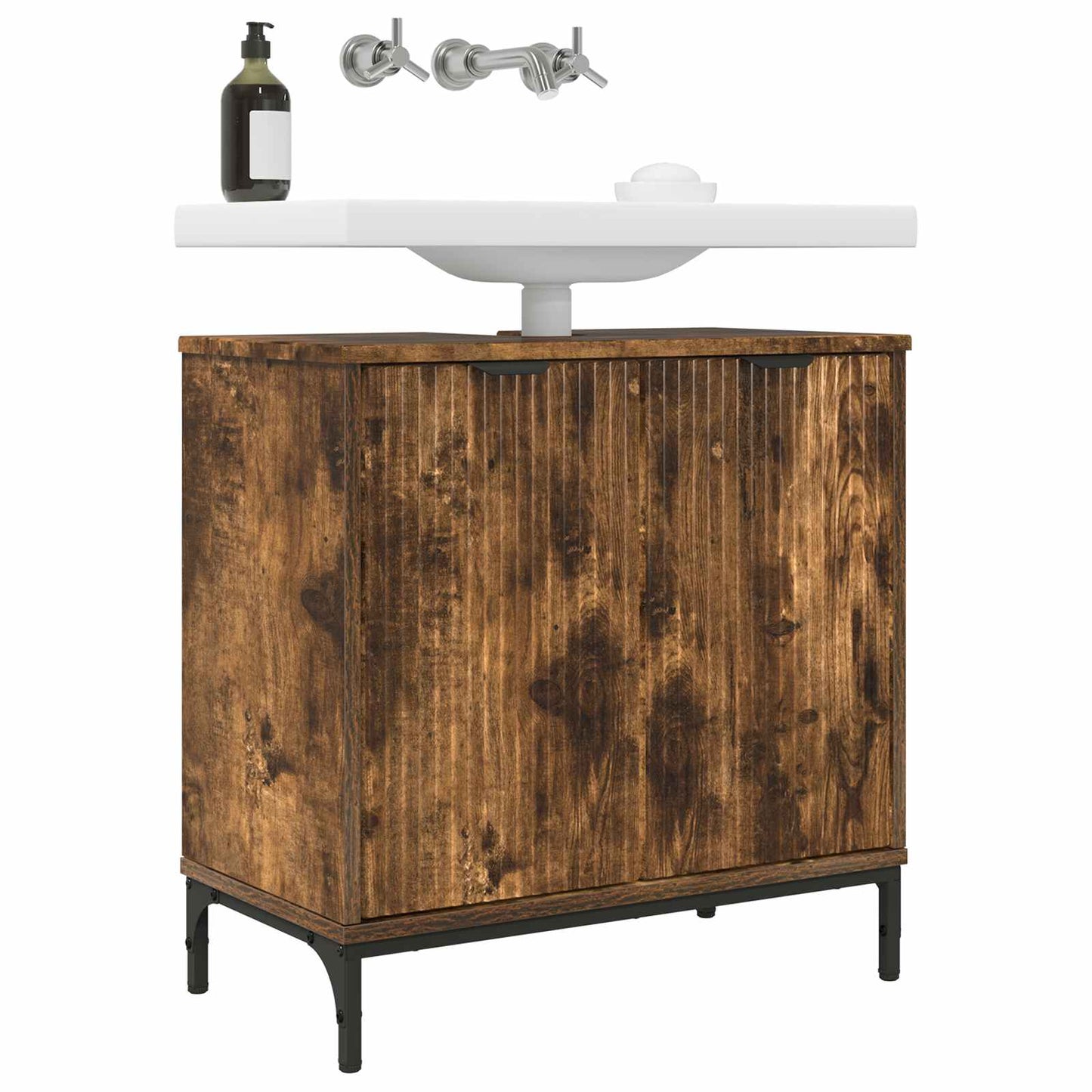 Bathroom Sink Cabinet with Door Smoked Oak 60.5 x 33.5 x 61 cm