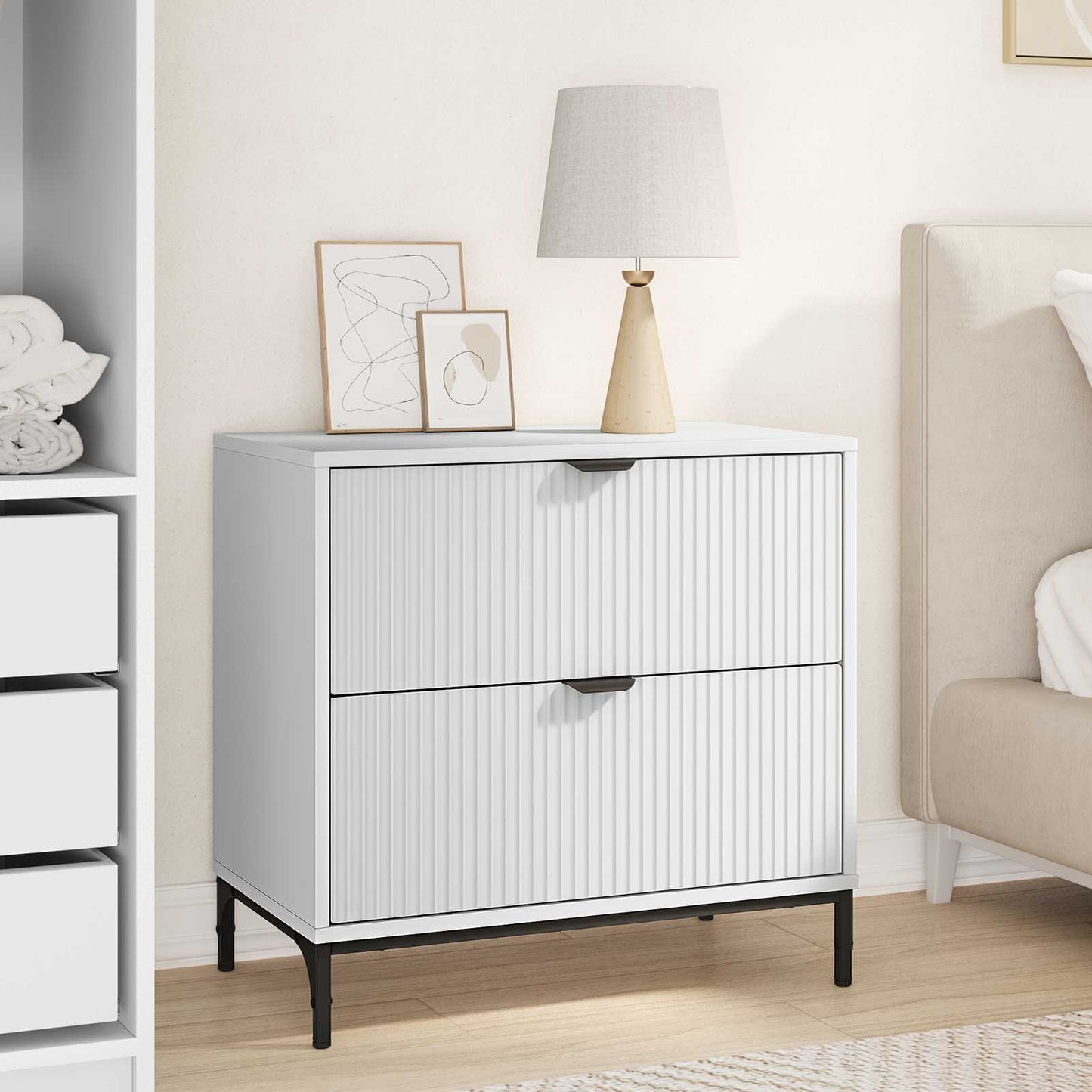 Bedside Table White 63.5 x 36 x 61 cm Engineered wood