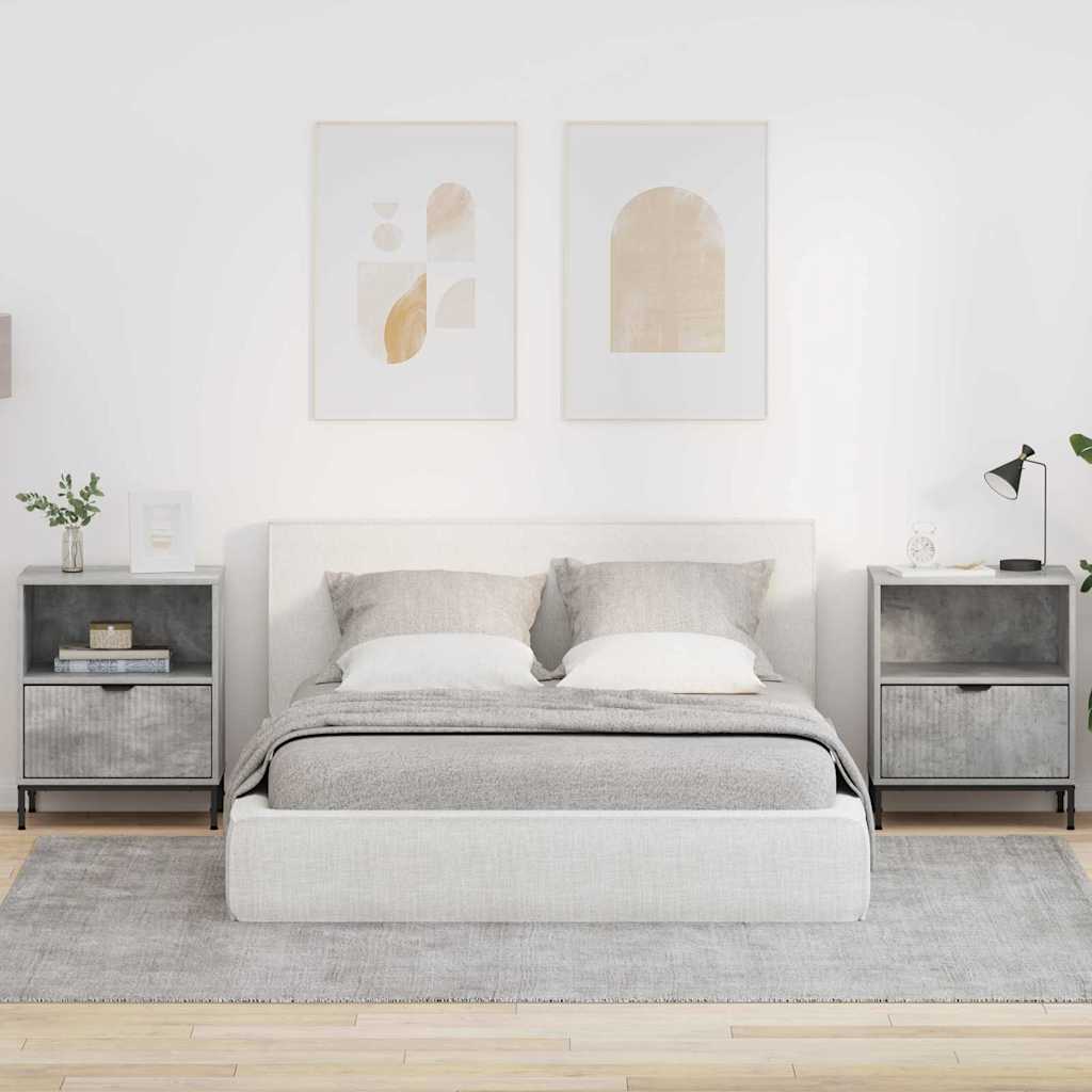 Bedside Cabinet with Drawer 2 pcs Concrete grey 49 x 36 x 61 cm