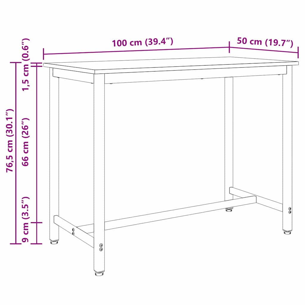 Table Grey Sonoma 100 x 50 x 76.5 cm Engineered Wood and Steel
