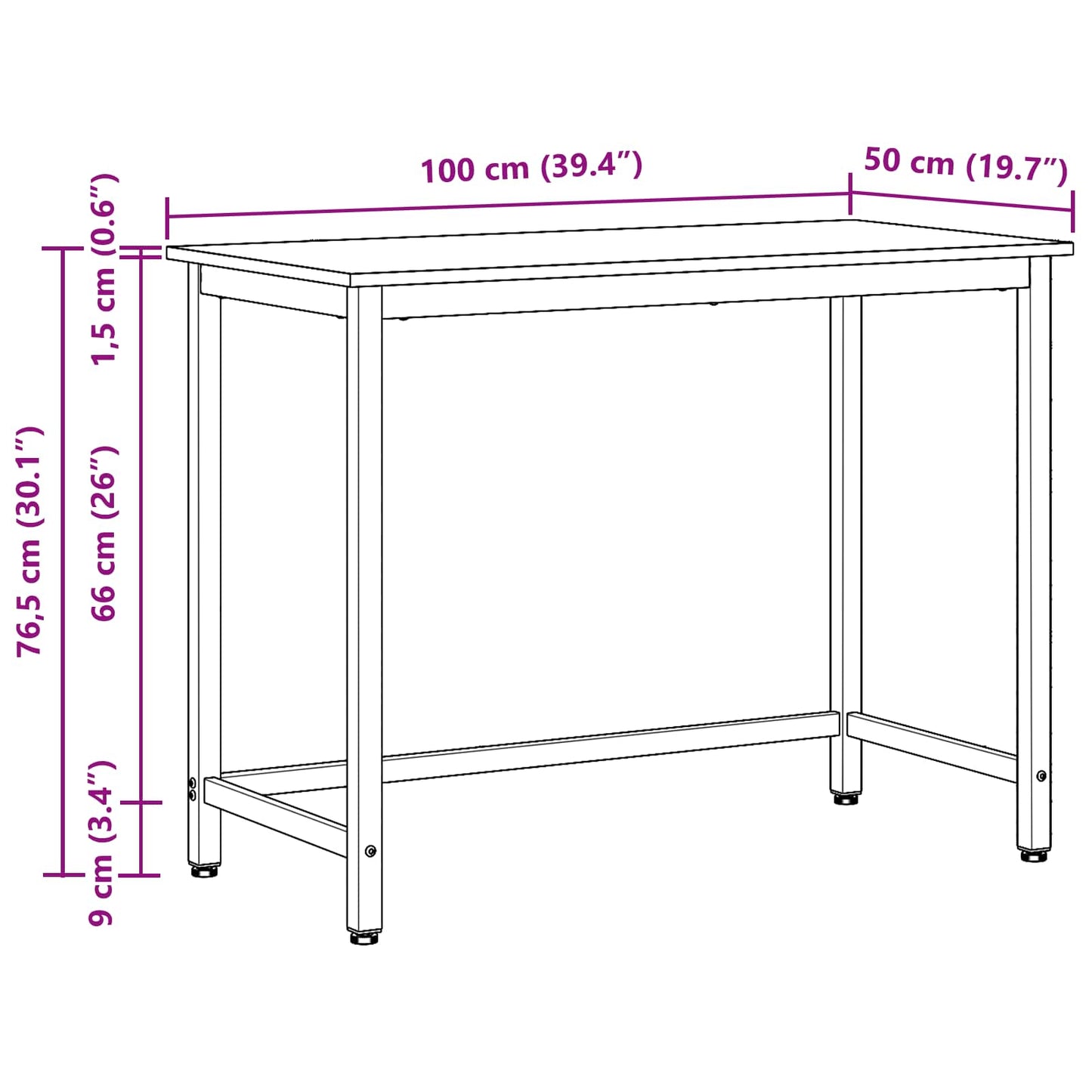 Table Black Oak 100 x 50 x 76.5 cm Engineered Wood and Steel