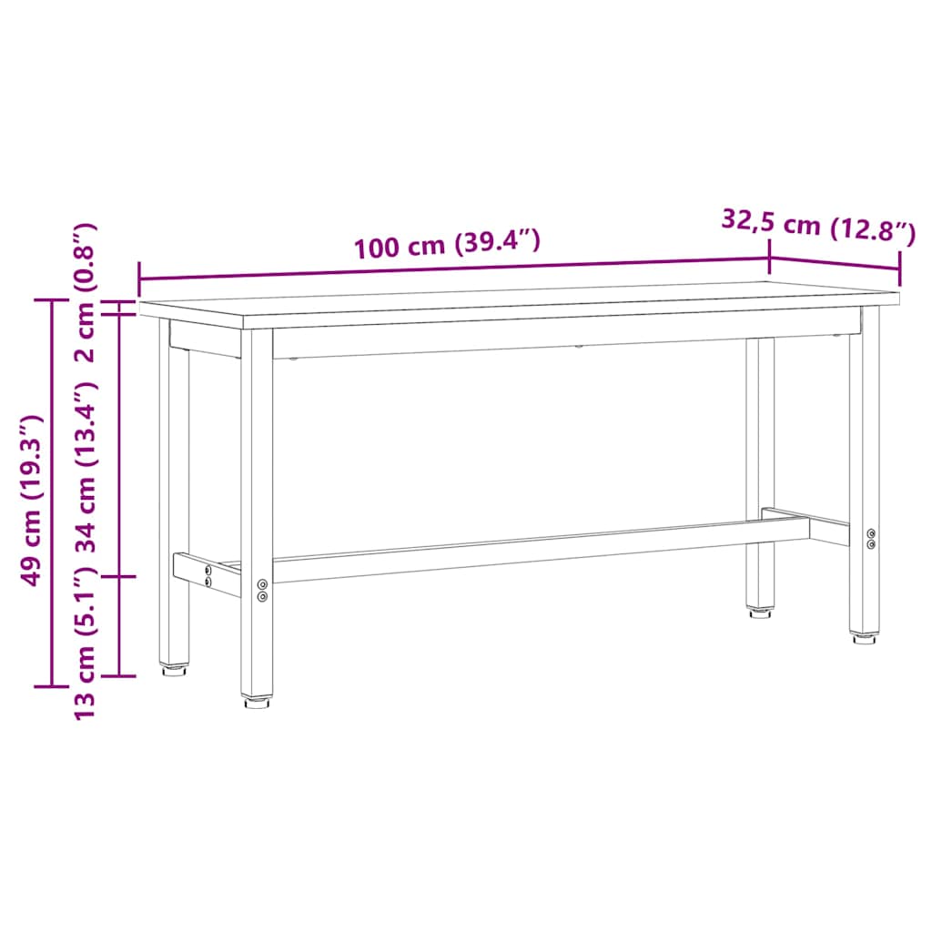 Dining Bench Natural 100 x 32.5 x 49 cm Solid pine wood