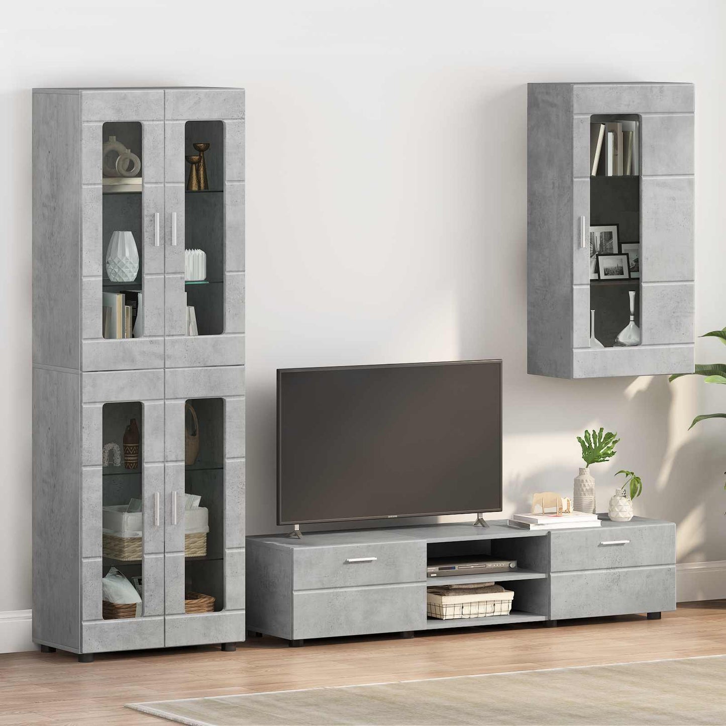 Wooden Cabinet Concrete Grey Engineered Wood