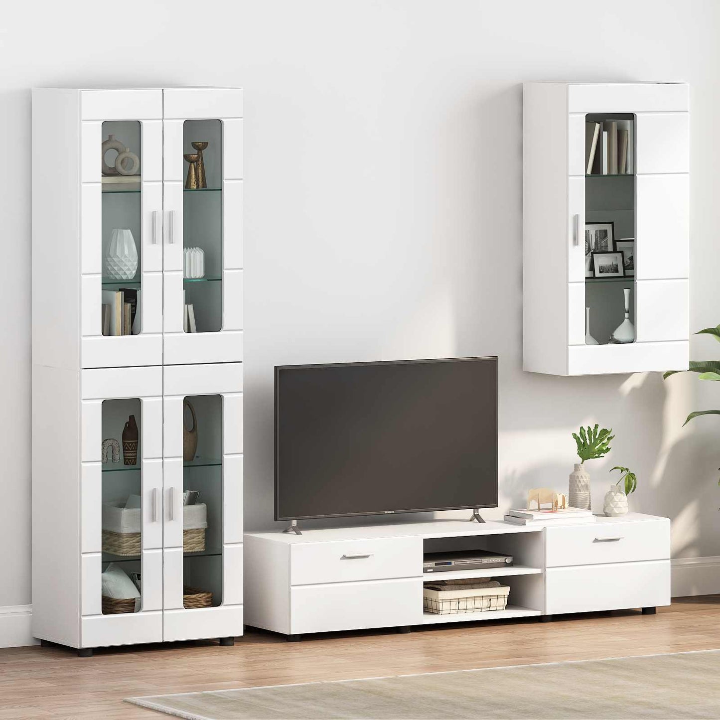 Wooden Cabinet High Gloss White Engineered Wood