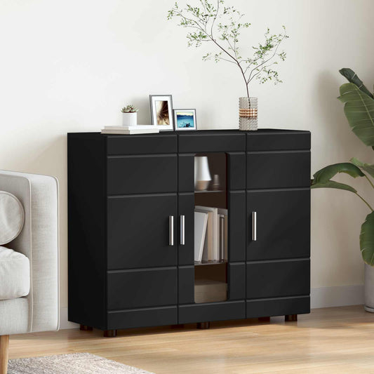 Wooden Cabinet Black Engineered Wood