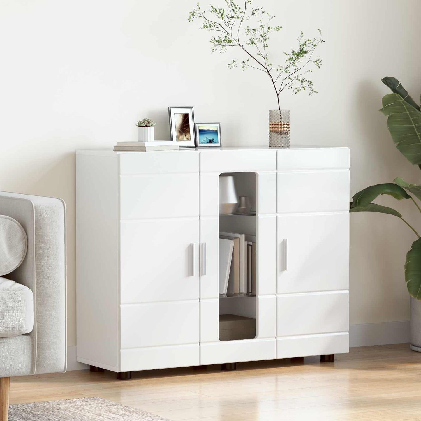 Wooden Cabinet High Gloss White 88.5 x 30.5 x 73 cm