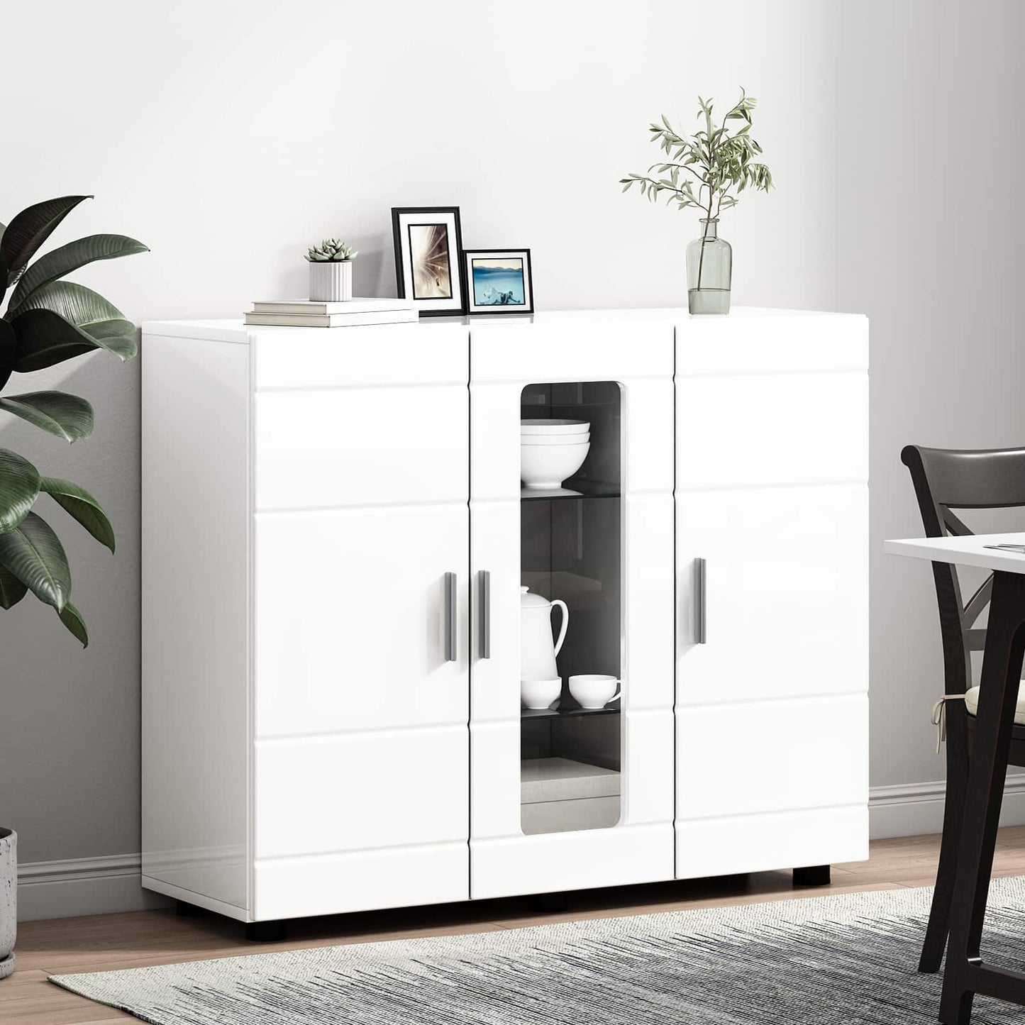 Wooden Cabinet High Gloss White 88.5 x 30.5 x 73 cm