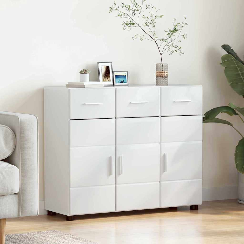 Sideboard with Door FLORIN High Gloss White 88.5 x 30.5 x 73 cm
