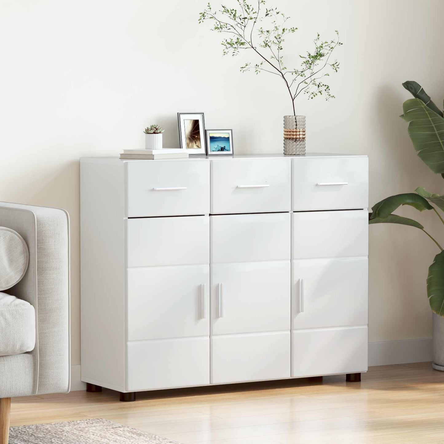 Sideboard FLORIN 88.5 x 30.5 x 73 cm High Gloss White