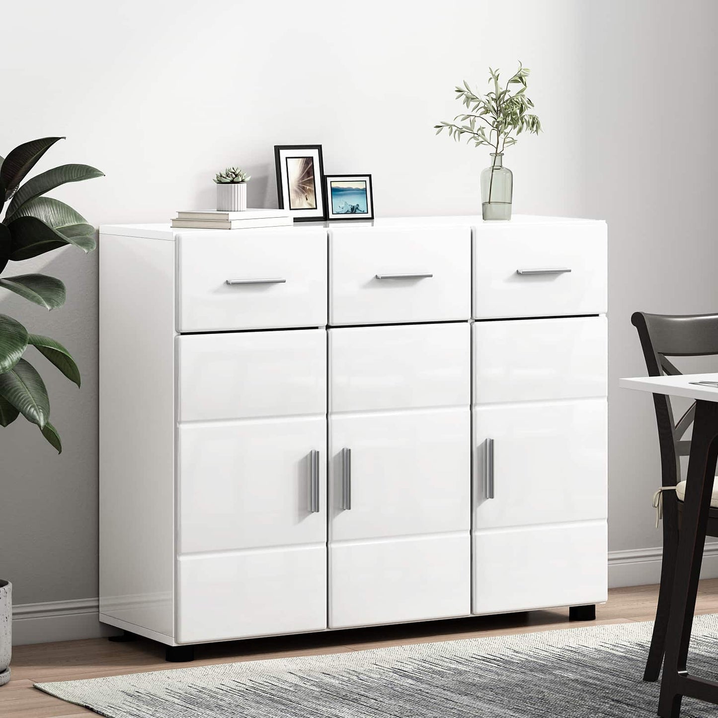 Sideboard FLORIN 88.5 x 30.5 x 73 cm High Gloss White