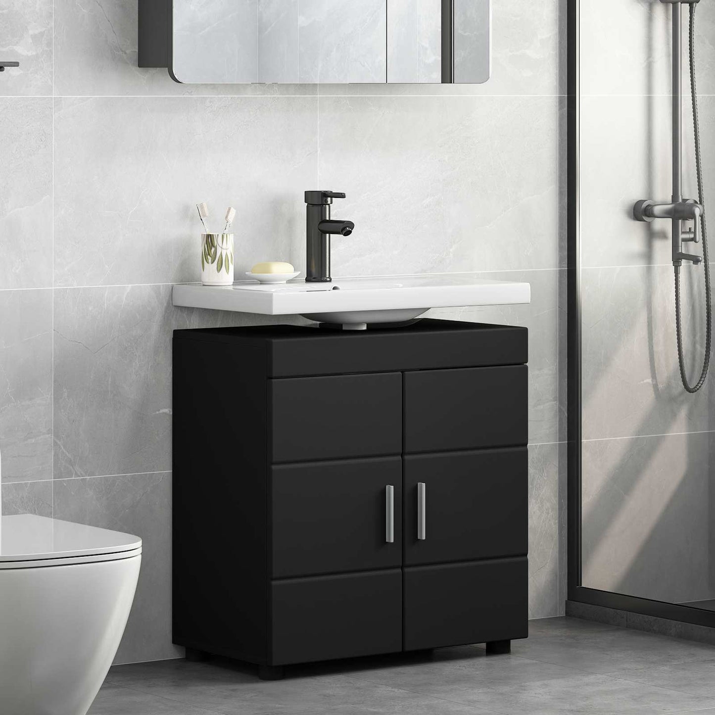 Bathroom Cabinet Set with Storage TULUM Black 60 x 34 x 63 cm