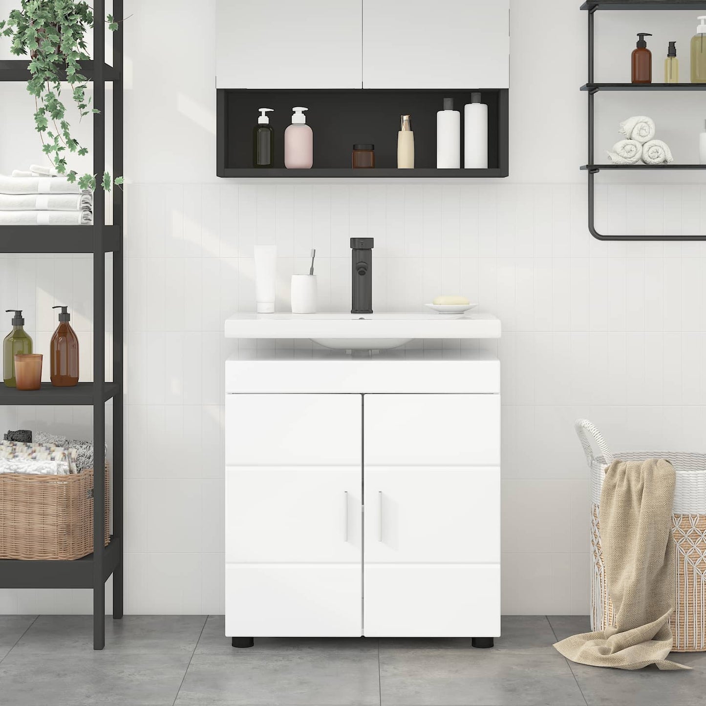 Bathroom Cabinet Set TULUM High Gloss White 60 x 34 x 63 cm