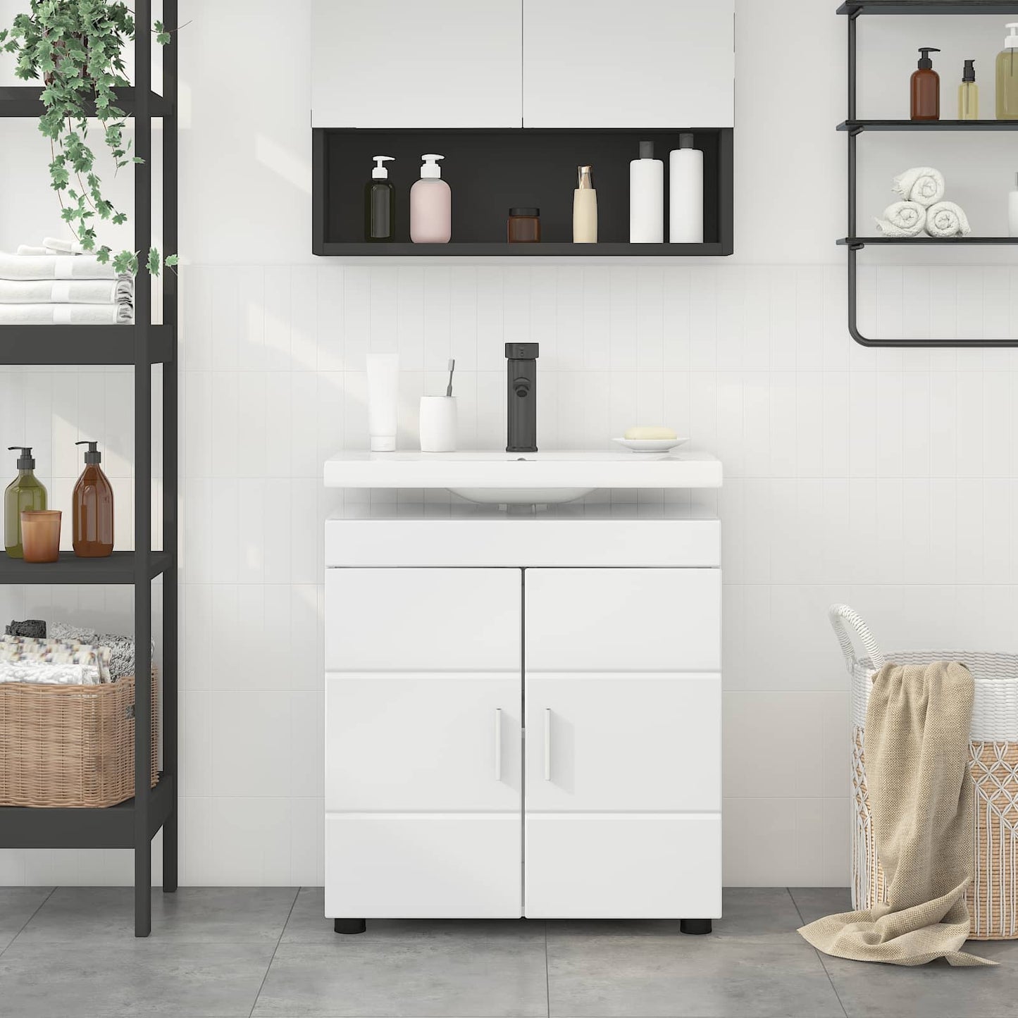 Bathroom Cabinet Set TULUM High Gloss White 60 x 34 x 63 cm