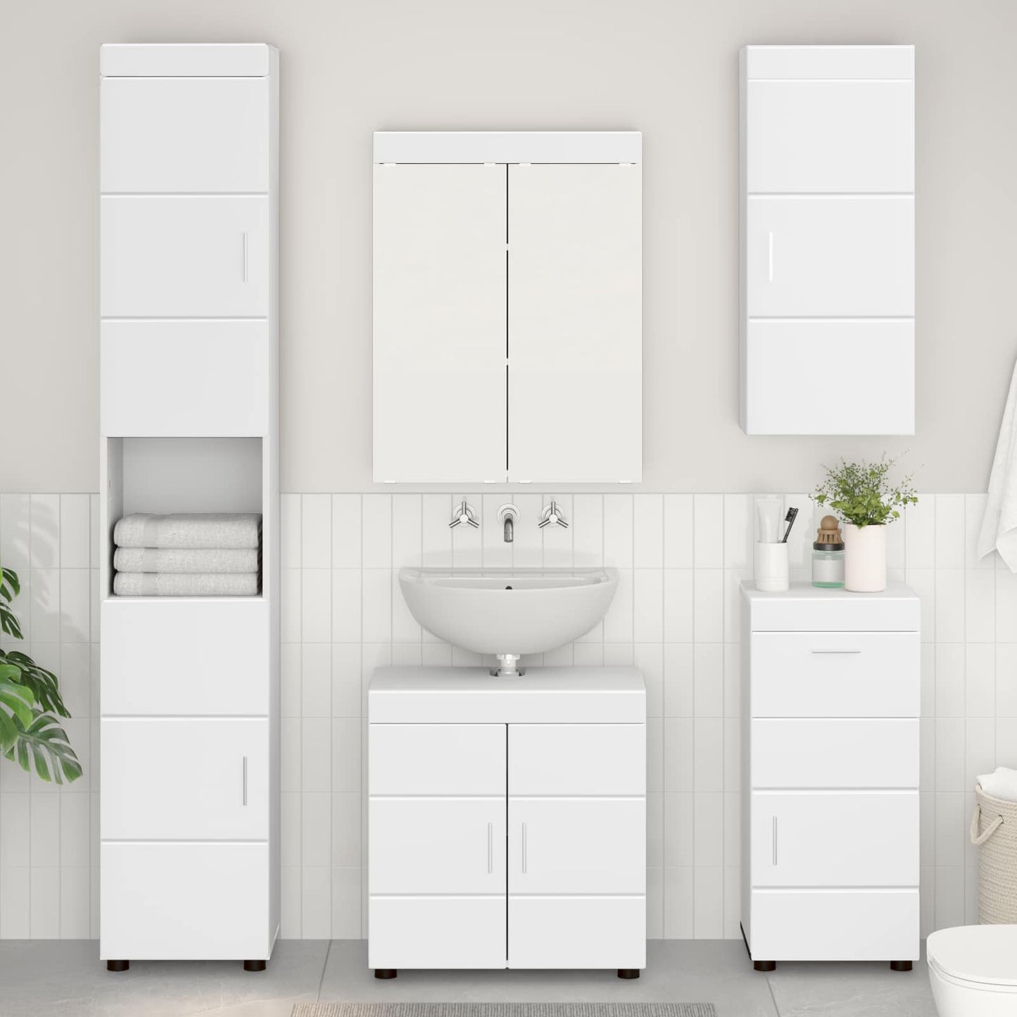Bathroom Wall Cabinet with Shelf TULUM White 37 x 24.5 x 86 cm