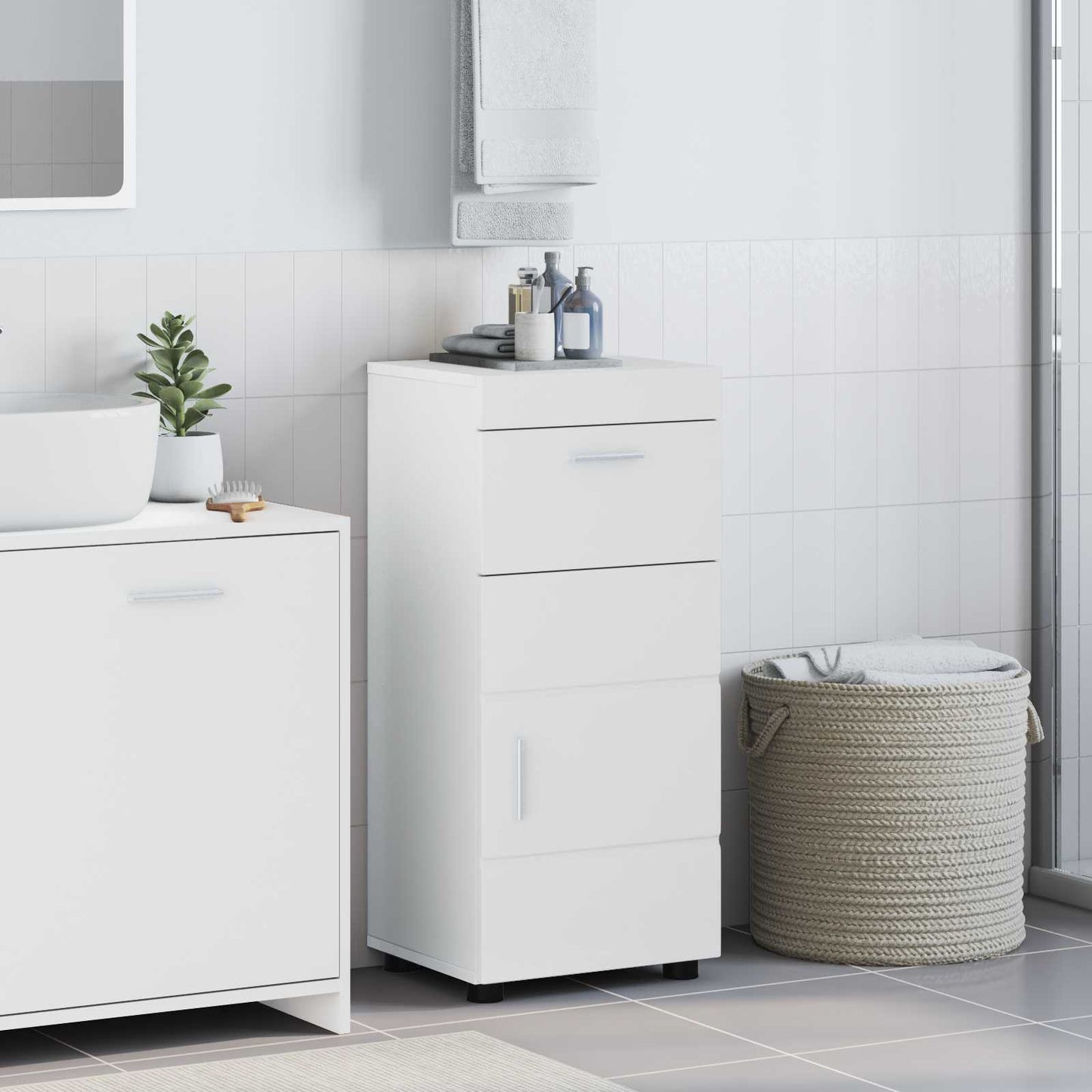 Bathroom Cabinet Set with Drawer TULUM White 37 x 31.5 x 82 cm