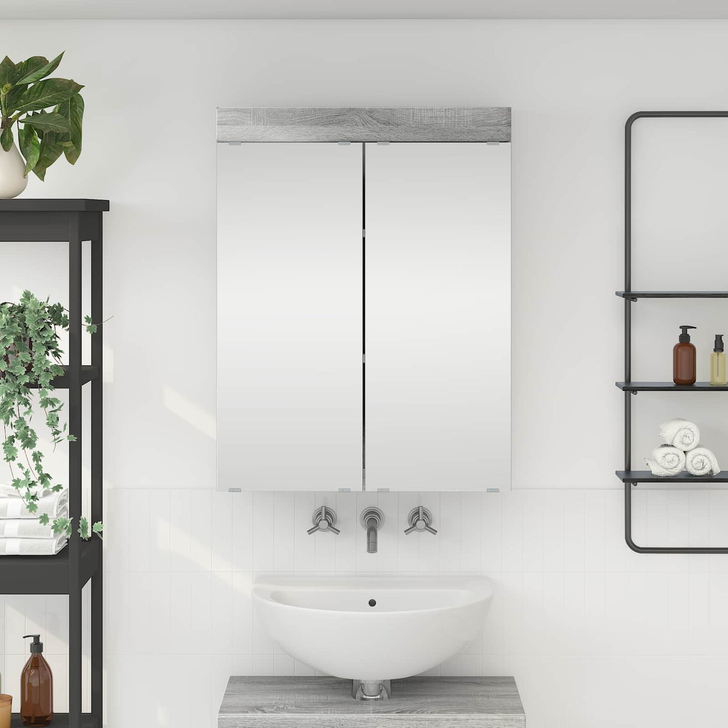 Bathroom Mirror Cabinet TULUM Grey Sonoma 60 x 16.5 x 78 cm