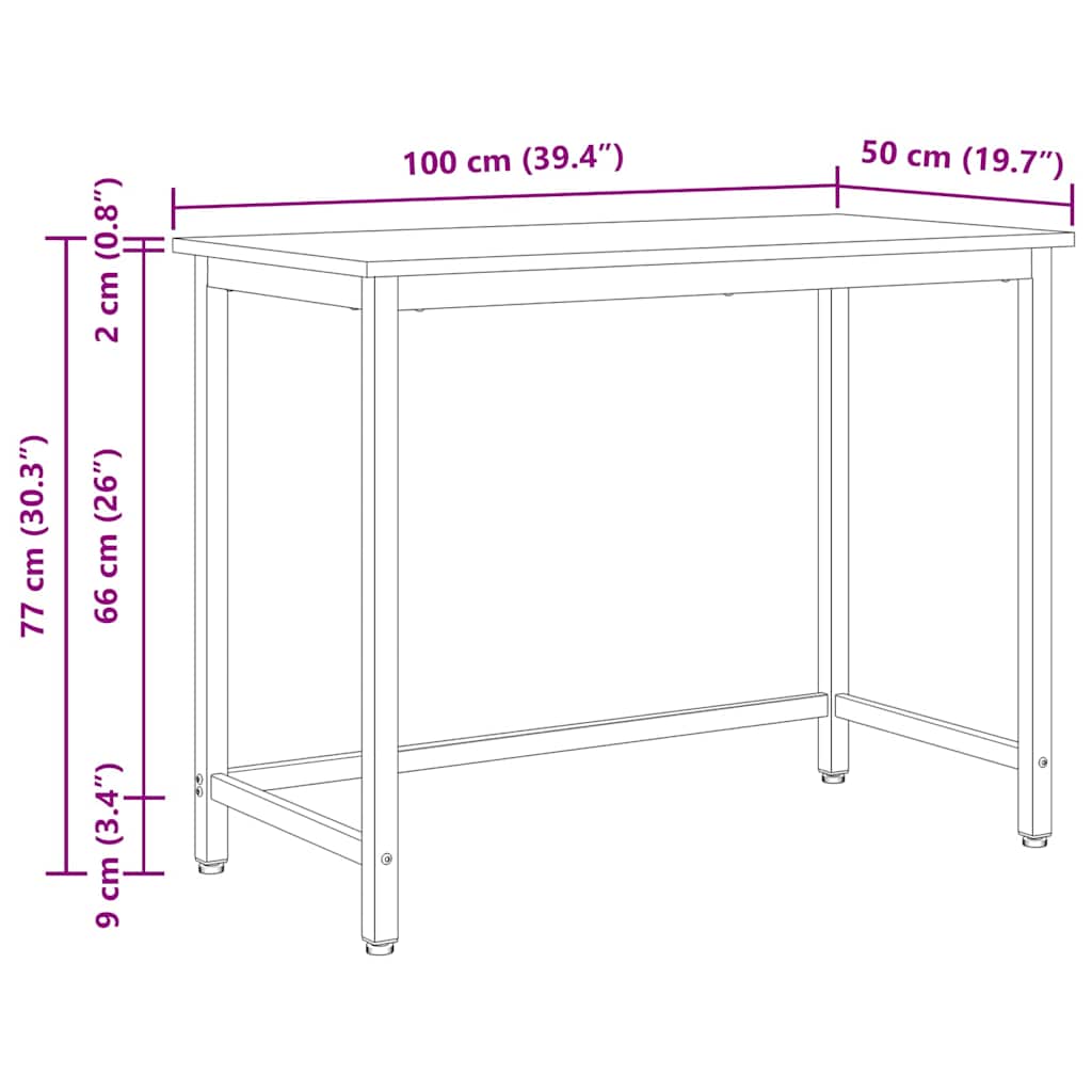 Table Natural 100 x 50 x 77 cm Engineered Wood and Steel
