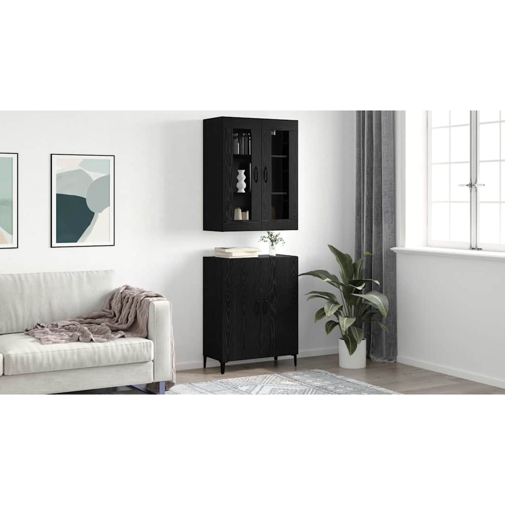 Highboard 2 pcs Black oak Engineered wood