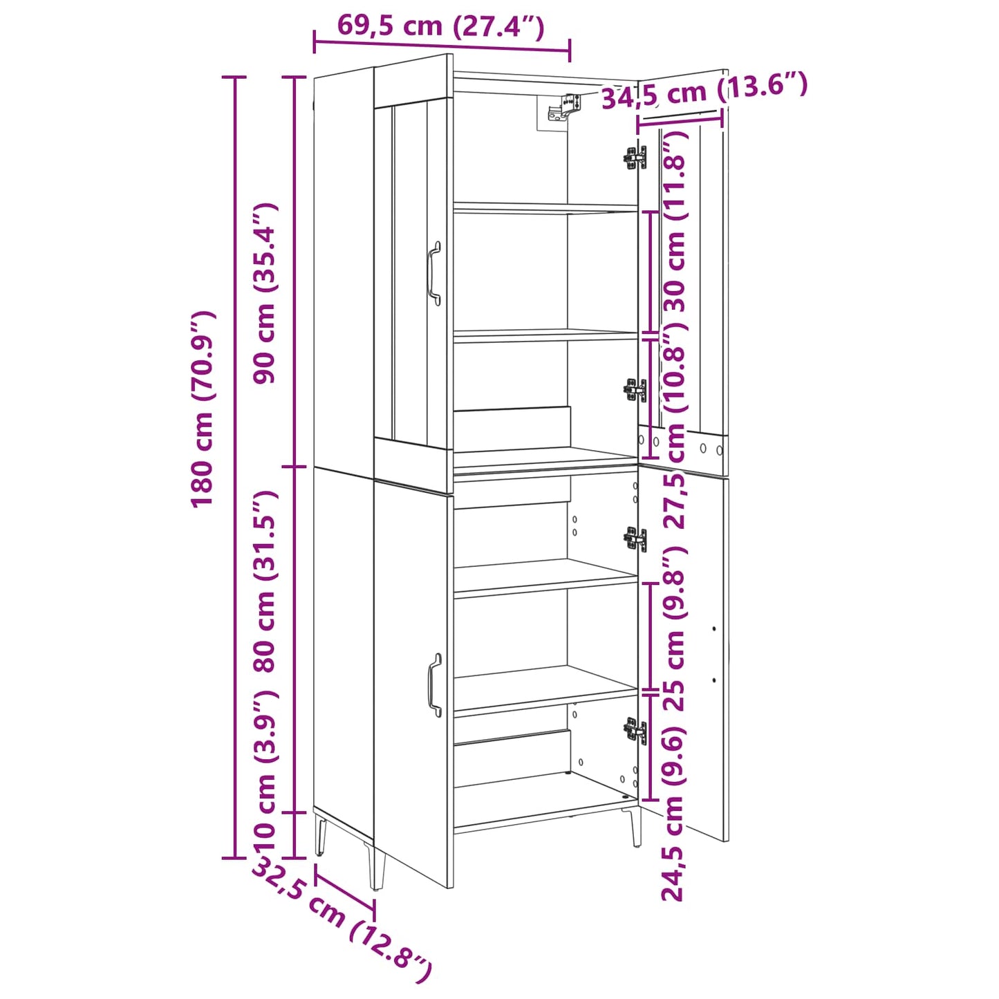 Highboard 2 pcs Old wood 69.5 x 34 x 180 cm Engineered Wood