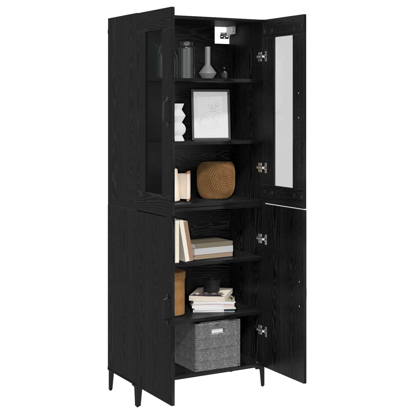 Highboard 2 pcs Black Oak Engineered Wood