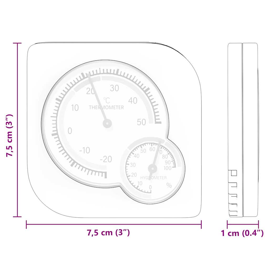 Thermo Hygrometer White 7.5 x 7.5 x 1.2 cm ABS