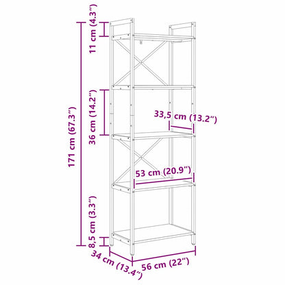 Bookshelf 5-Tier 56 x 34 x 171 cm Engineered Wood Artisan Oak