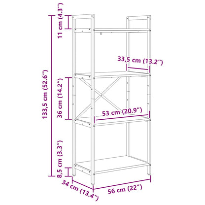 Bookshelf 4-Tier 56 x 34 x 133.5 cm Engineered Wood Artisan Oak