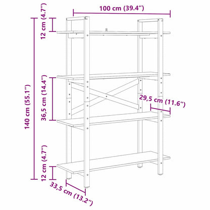 Bookshelf 4-Tier 100 x 33.5 x 140 cm Engineered Wood