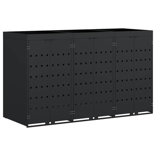 Wheelie Bin Storage for 3 Bins Black 204 x 77.5 x 121.5 cm