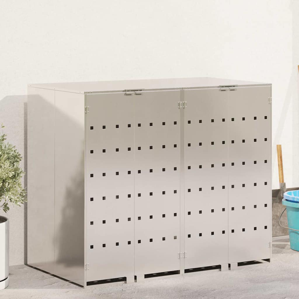 Wheelie Bin Storage for 2 Bins Stainless Steel Silver