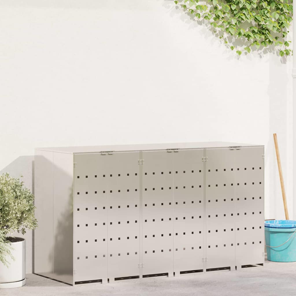 Wheelie Bin Storage for 3 Bins Stainless Steel Silver