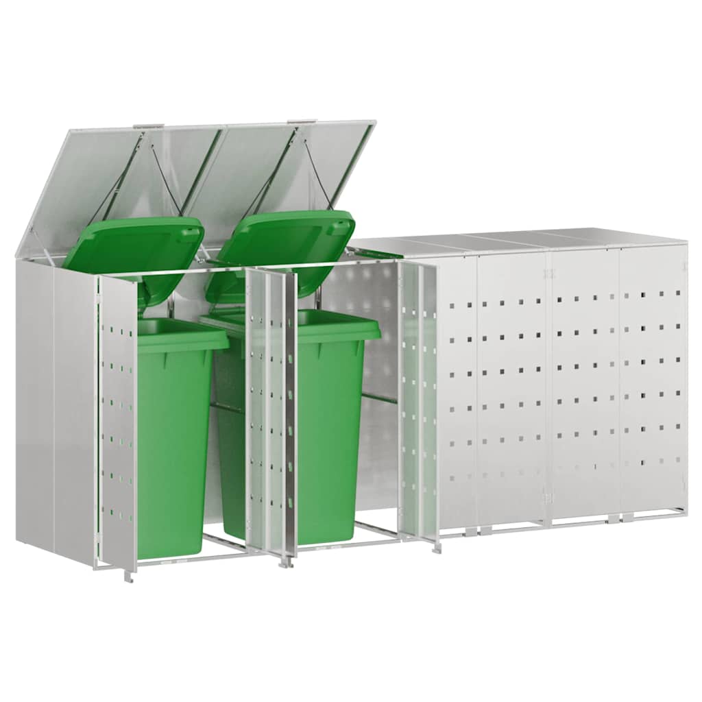 Wheelie Bin Storage for 4 Bins Stainless Steel Silver