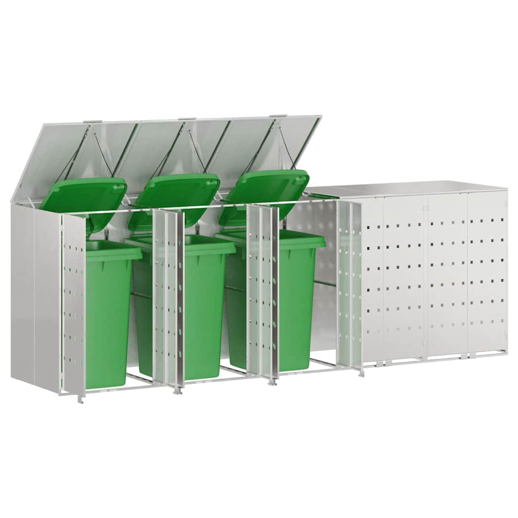 Wheelie Bin Storage for 5 Bins Stainless Steel Silver